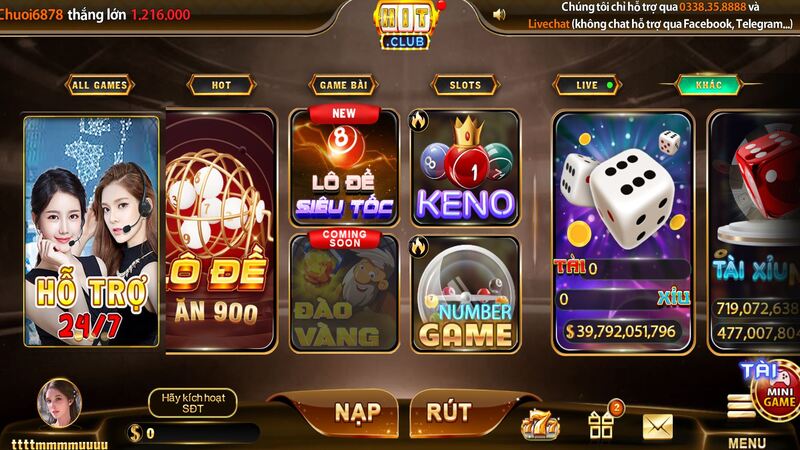 Giao diện cổng game HITCLUB