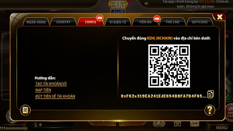 Nạp tiền ảo HIT CLUB bằng Coin12