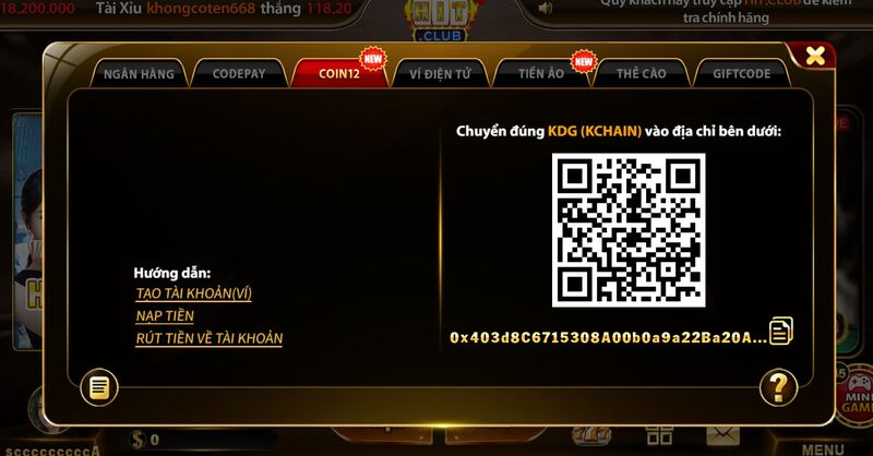Hướng dẫn nạp tiền HIT CLUB bằng COIN12