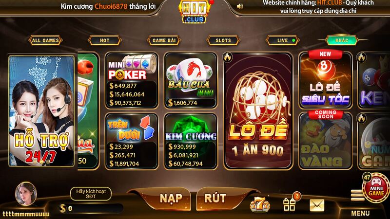 Giao diện bắt mắt của cổng game HIT CLUB