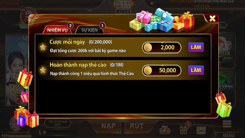 Mục nhiệm vụ và sự kiện đổi thưởng