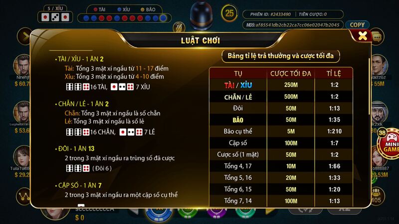 Các cửa cược trong game